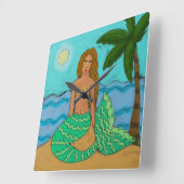 マーメイドとパームツリー絵画抽象芸術ズスクエアワル スクエア壁時計 (傾斜)