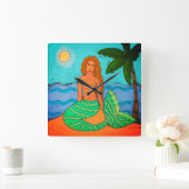 マーメイドとパームツリー絵画抽象芸術 スクエア壁時計 (ホーム)