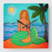 マーメイドとパームツリー絵画抽象芸術 スクエア壁時計 (正面)