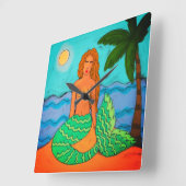 マーメイドとパームツリー絵画抽象芸術 スクエア壁時計 (傾斜)