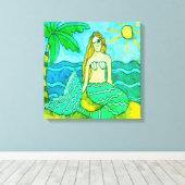 マーメイドとパームツリー キャンバスプリント (インサイチュ (ウッドフロア))