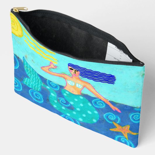 マーメイドとヒトデの抽象芸術アート アクセサリーポーチ (見開き)