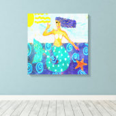 マーメイドとヒトデの抽象芸術アート キャンバスプリント (インサイチュ (ウッドフロア))