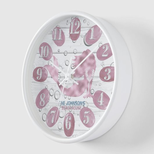 マーメイドとビーチウッド航海の – ピンク 壁時計 (傾斜)