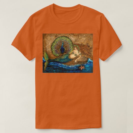 マーメイドとピーコックファンタジー Tシャツ (デザイン正面)
