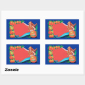 マーメイドとフルーツクレートラベルアート 長方形シール (シート)