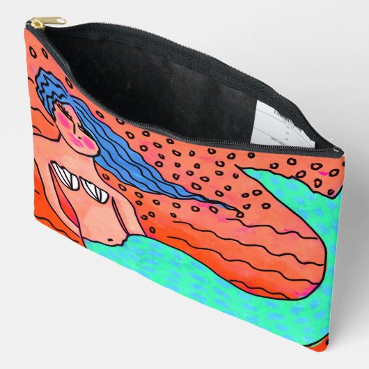 マーメイドとブルーヘアアート抽象芸術 アクセサリーポーチ (見開き)