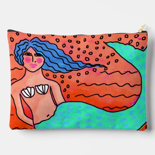 マーメイドとブルーヘアアート抽象芸術 アクセサリーポーチ (裏面)