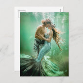 マーメイドとマーマンカップルが水中で抱擁 シーズンポストカード (正面/裏面)