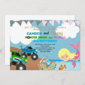 マーメイドとモンスタートラックの兄弟姉妹招待。 招待状 (正面/裏面)