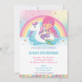マーメイドとユニコーンの虹色プールパーティー誕生日 招待状 (正面)