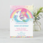 マーメイドとユニコーンの虹色プールパーティー誕生日 招待状 (スタンド正面)