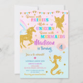 マーメイドとユニコーンの誕生日の招待ガールデイ 招待状 (正面)