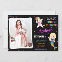 マーメイドとユニコーンの誕生日の招待状ダビング 招待状