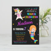 マーメイドとユニコーンの誕生日の招待状ダビング 招待状 (スタンド正面)