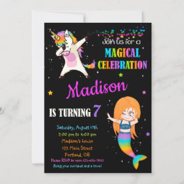 マーメイドとユニコーンの誕生日の招待状ダビング 招待状