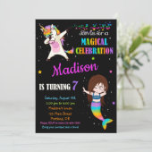 マーメイドとユニコーンの誕生日の招待状ダビング 招待状 (スタンド正面)