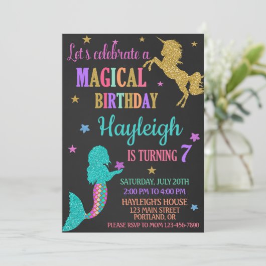 マーメイドとユニコーンの誕生日の招待状マジカル 招待状 (スタンド正面)