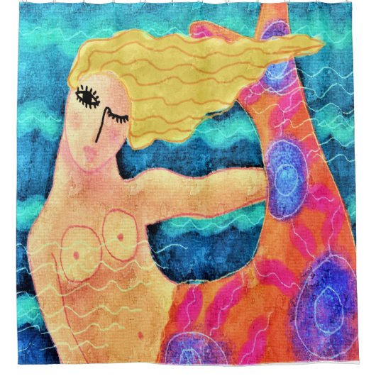 マーメイドとレッドテール抽象芸術アート シャワーカーテン (正面)