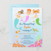 マーメイドと友達のガーリー誕生日パーティー インビテーションポストカード (正面/裏面)