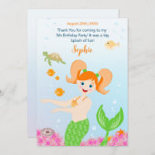 マーメイドと友達のガーリー誕生日パーティー サンキューカード (正面/裏面)