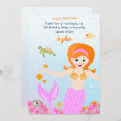 マーメイドと友達のガーリー誕生日パーティー サンキューカード (正面/裏面)
