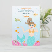 マーメイドと友達のガーリー誕生日パーティー サンキューカード (スタンド正面)