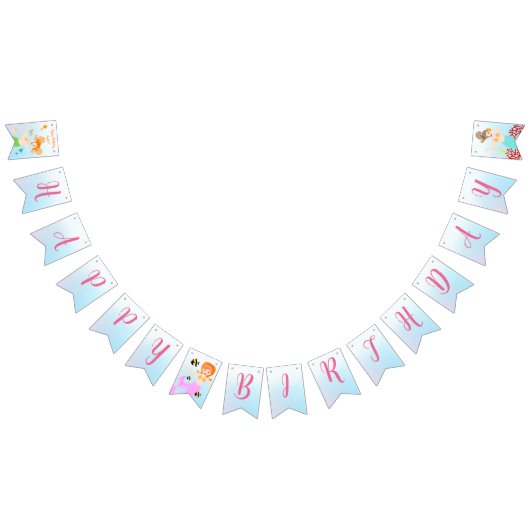 マーメイドと友達のガーリー誕生日パーティー バンティングフラッグ (全)