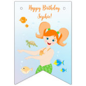 マーメイドと友達のガーリー誕生日パーティー バンティングフラッグ (第1の旗)