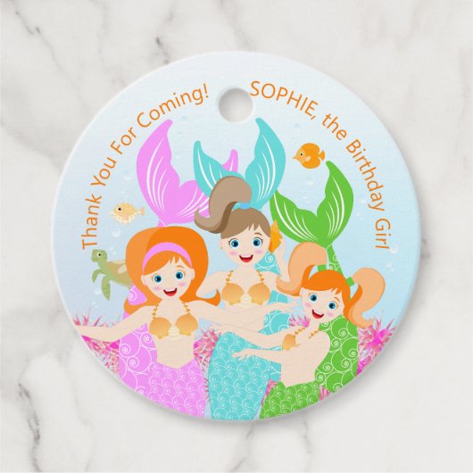 マーメイドと友達のガーリー誕生日パーティー フェイバータグ (正面)