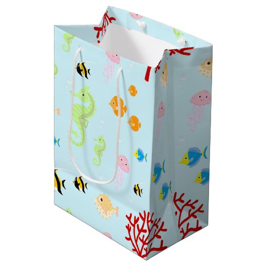 マーメイドと友達のガーリー誕生日パーティー ミディアムペーパーバッグ (正面アングル)