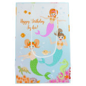 マーメイドと友達のガーリー誕生日パーティー ミディアムペーパーバッグ (裏面)