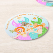 マーメイドと友達のガーリー誕生日パーティー ラウンドペーパーコースター (アングル)