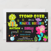 マーメイドと恐竜の誕生日の招待状のジョイント 招待状 (正面)