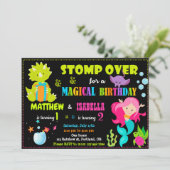 マーメイドと恐竜の誕生日の招待状のジョイント 招待状 (スタンド正面)