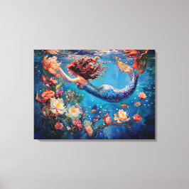 マーメイドと花ザシーアキャンバスプリント キャンバスプリント