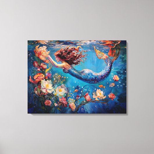 マーメイドと花ザシーアキャンバスプリント キャンバスプリント (正面)