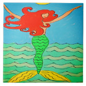 マーメイドと赤毛の抽象芸術絵を描 タイル (正面)