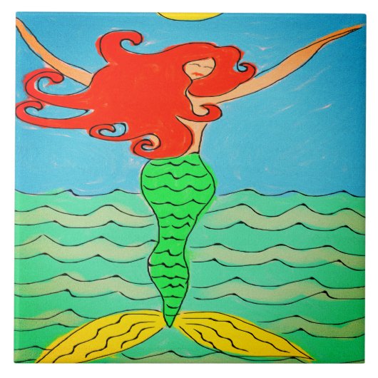 マーメイドと赤毛の抽象芸術絵を描 タイル (正面)