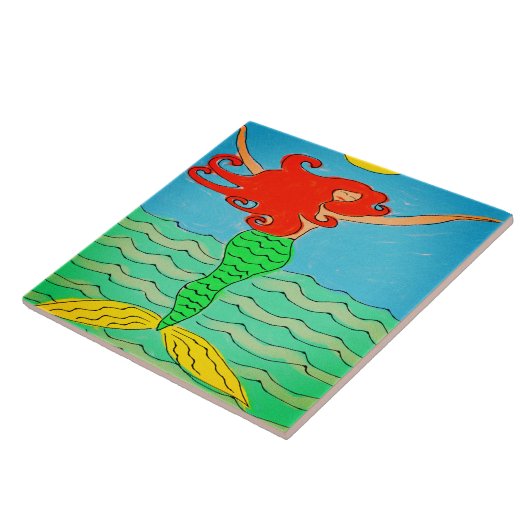 マーメイドと赤毛の抽象芸術絵を描 タイル (側面)