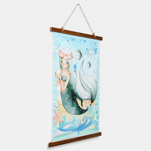 マーメイドと魚の海の生命の水のカラーアート 吊り下げ型タペストリー (傾斜あり)