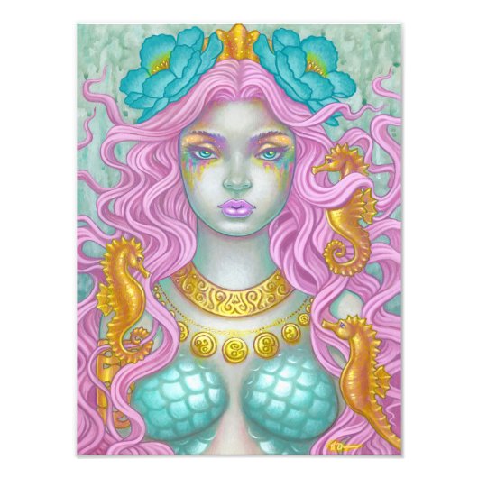 マーメイドと3つの海の馬アートby Holly Durr フォトプリント (正面)