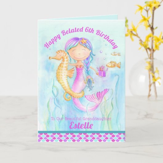 マーメイドのクマガミの泣き声の誕生日 カード (黄色い花)