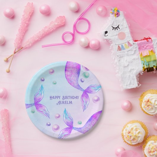 マーメイドのテールブライトマーメイド誕生日パーティー ペーパープレート (パーティー)