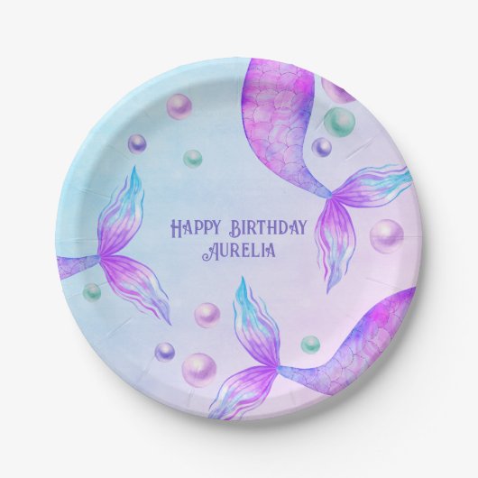 マーメイドのテールブライトマーメイド誕生日パーティー ペーパープレート (正面)