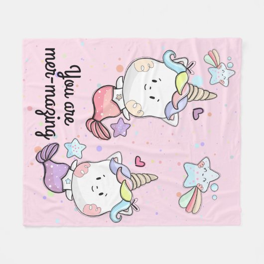 マーメイドのユニコーン魔法あなたが魅力的な女の子 フリースブランケット (正面(横))