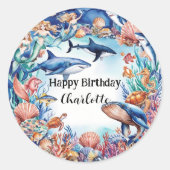 マーメイドのレインボーお洒落タメの誕生日 ラウンドシール (正面)
