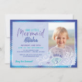 マーメイドの下の海ブルー&パープル写真 招待状 (正面)