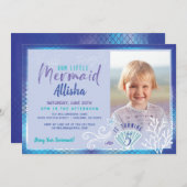 マーメイドの下の海ブルー&パープル写真 招待状 (正面/裏面)