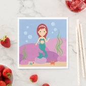マーメイドの女の子の水中の海の風景 スタンダードランチョンナプキン (インサイチュ)